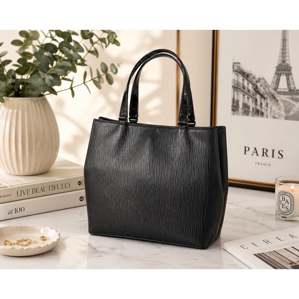 Lamarthe Paris Black‎ Leather Tote Minimalist Top Bag Capsule Quiet Luxury Chic